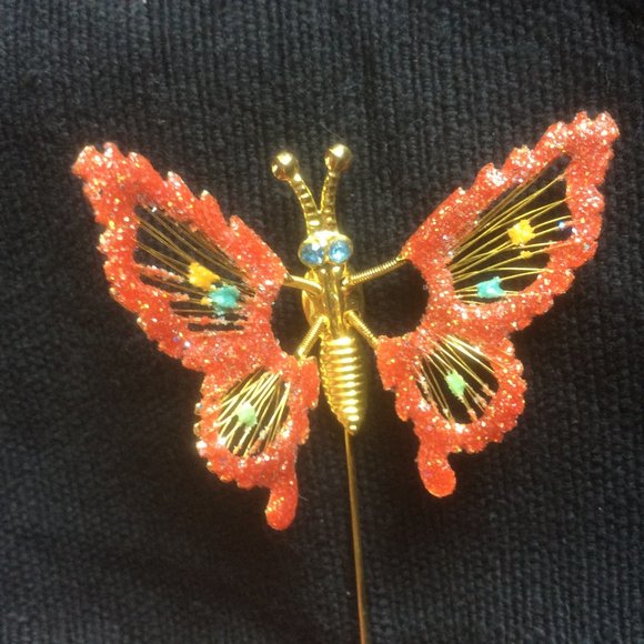 Vintage Fluttering Butterfly Trembler Glitter Rhinestone Stick/Lapel Pin Brooch - Picture 1 of 4